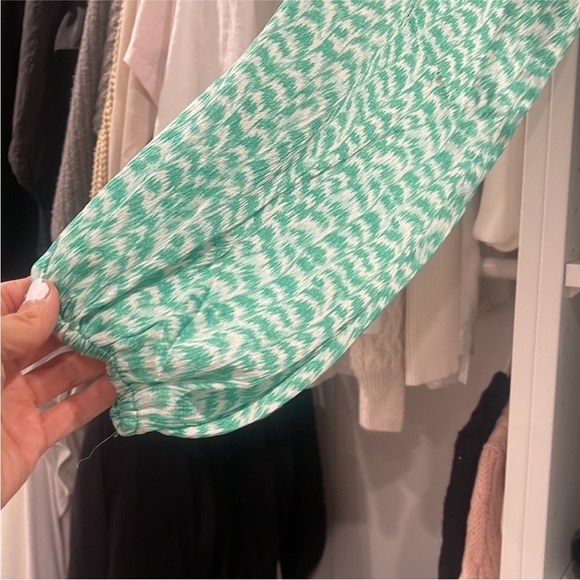 H&M Ballooned-Sleeve Green Print Cut-Out Crepe Dress - Picture 12 of 15